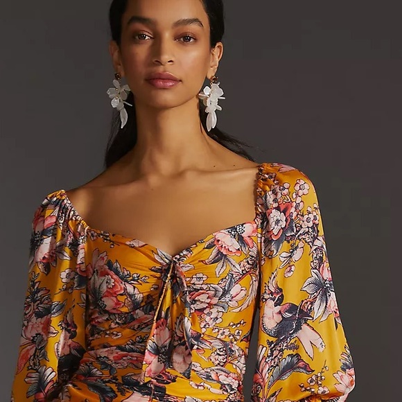 Anthropologie Floral Mini Dress - Mustard and Rose - Picture 9 of 16